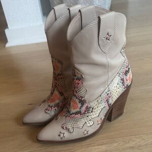 Aldo Cream and colorful Snakeskin Leather Cowboy Boots